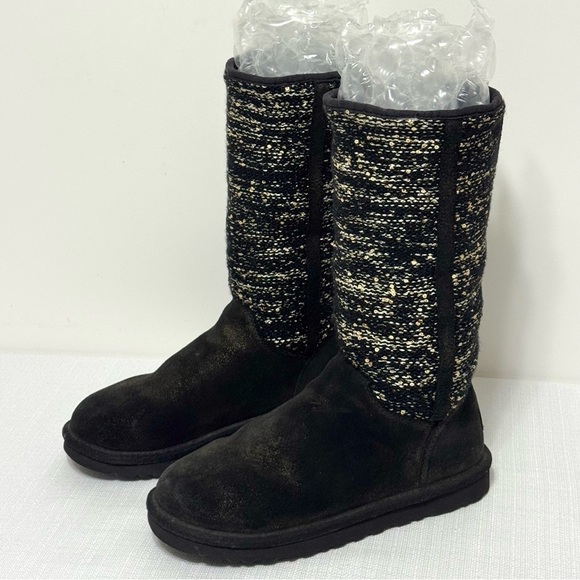UGG Shoes - UGG Australia CAMAYA Women's Black/Gold Suede Knit Sequin BOOTS 1006711 Size 7